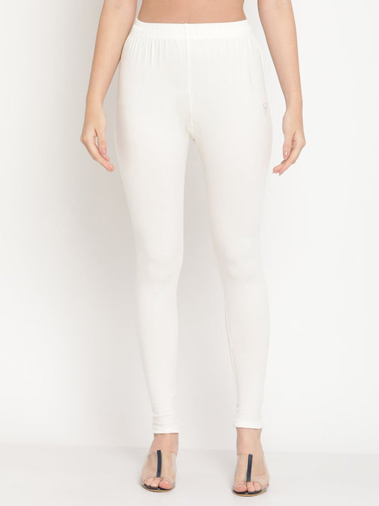 TAG 7 Women Off White Solid Comfort Fit Ankle Length Leggings