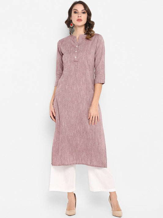 Janasya Women Mauve Solid Straight Kurta