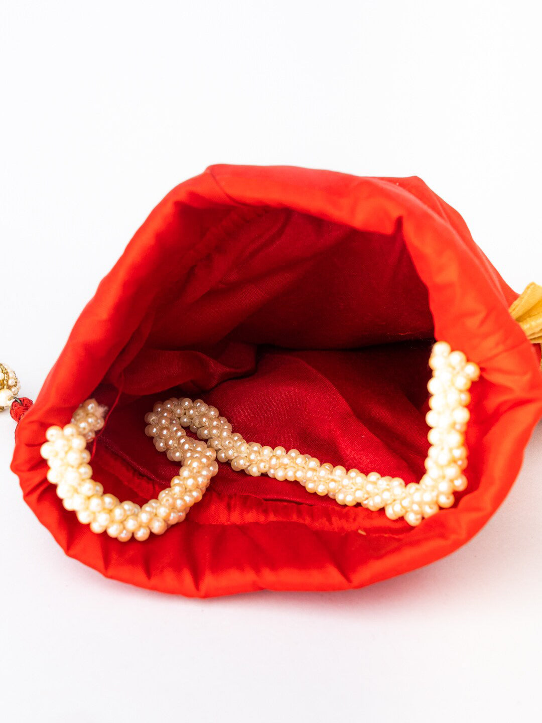NR By Nidhi Rathi Red & White SHRINATHJI Embroidered Potli Clutch - Grab2buy