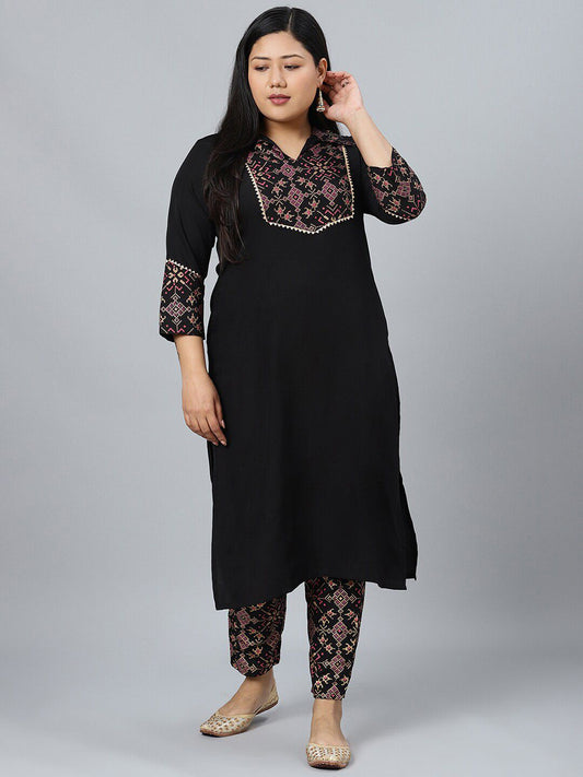 Sztori Plus Size Ethnic Motifs Printed Regular Kurta with Trousers
