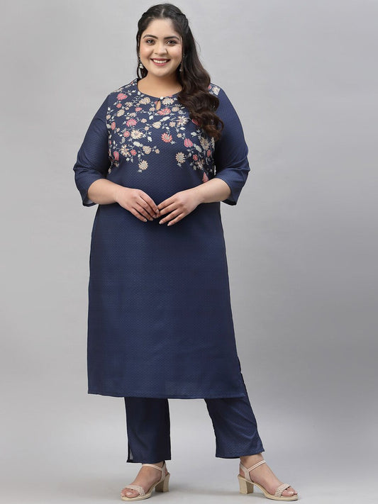 Sztori Plus Size Floral Printed Regular Kurta with Trousers