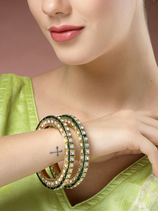 NVR Women's Set Of 2 Gold-Polished Kundan-Studded Bangles | Grab2Buy