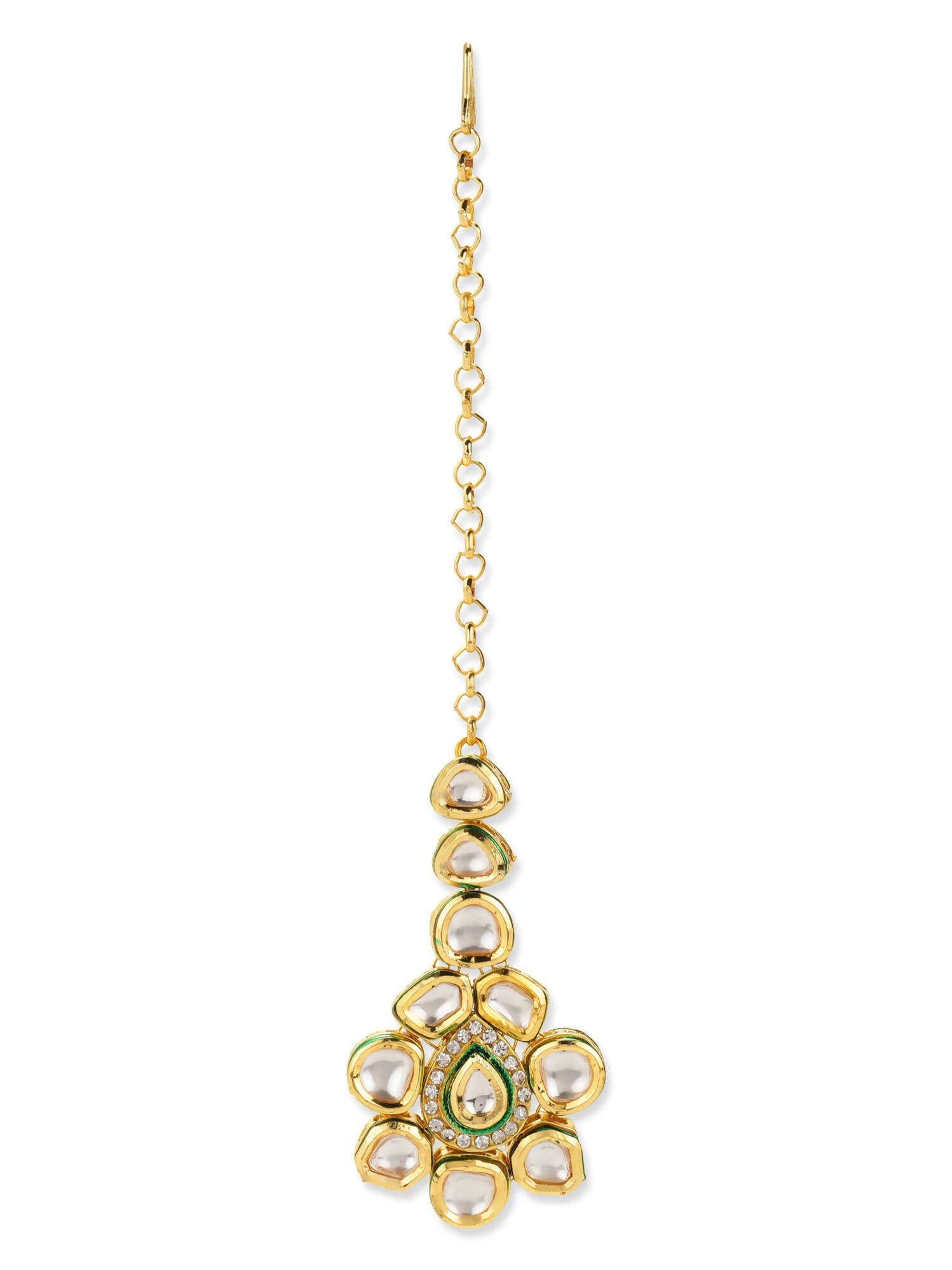 Gold Plated Maharani Kundan Neckpiece With Earrings And Maang Tikka - Ruby Raang - Grab2buy