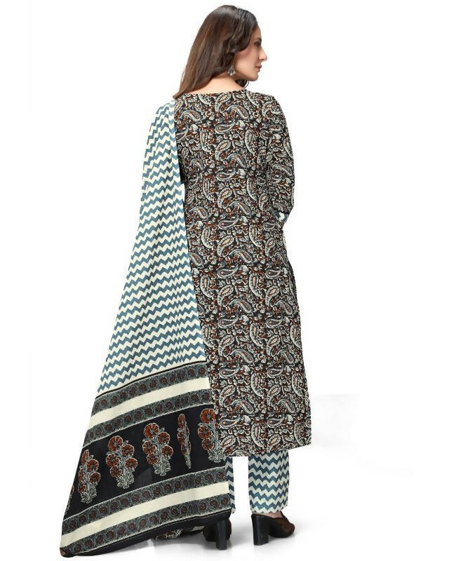 Aastha Fashion Women's Multicolor Cotton Jaipuri Printed Kurta with Trouser & Dupatta - Grab2buy