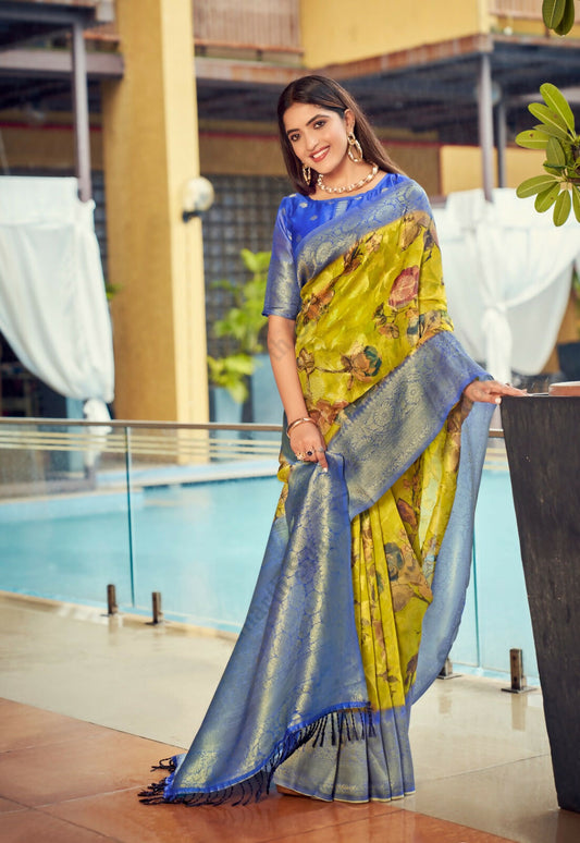 Exclusive Collection Wedding Green Blue Collection Banarasi Silk Grab2Buy With Rich Pallu