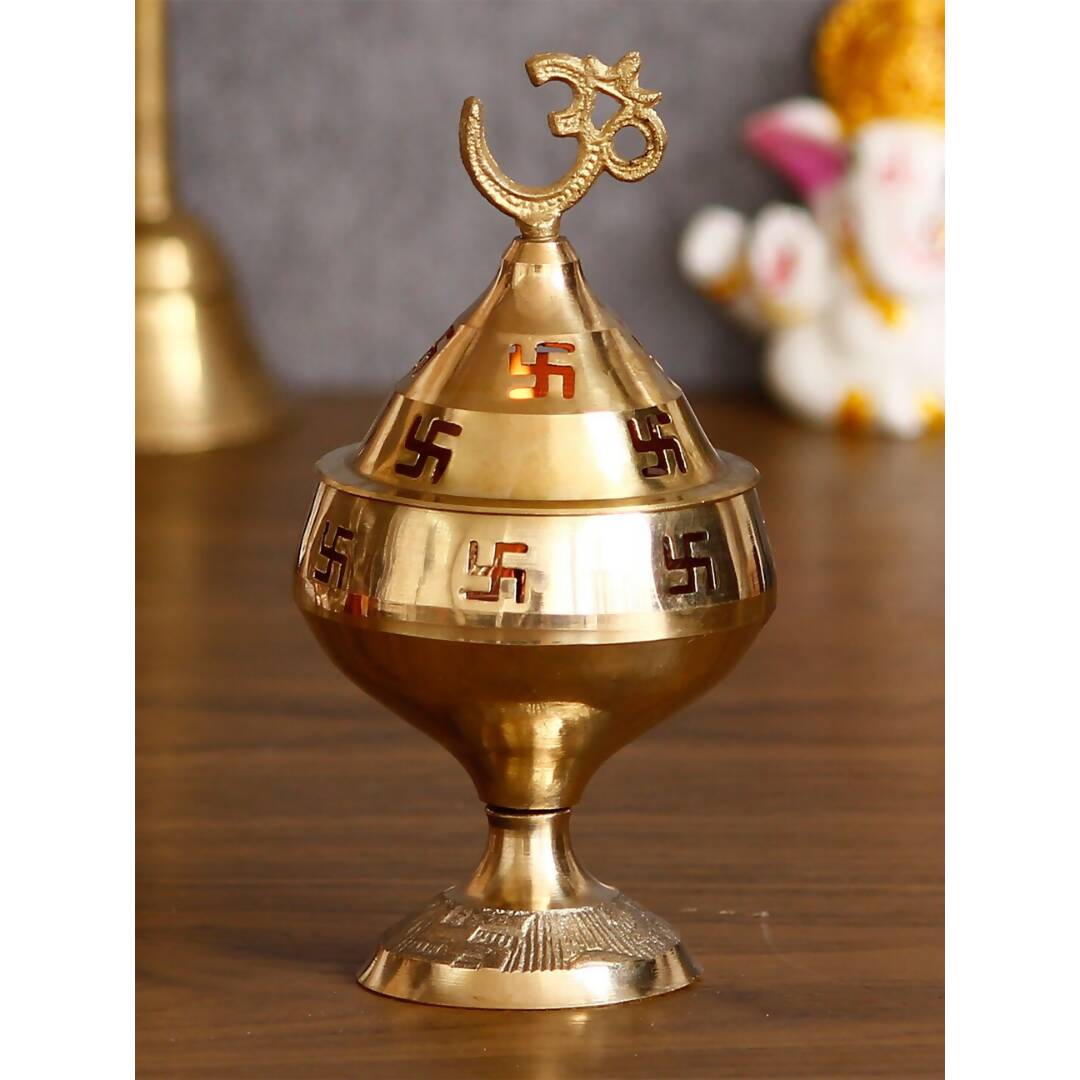 eCraftIndia Gold-Toned Om and Swastik Brass Diya - Grab2buy