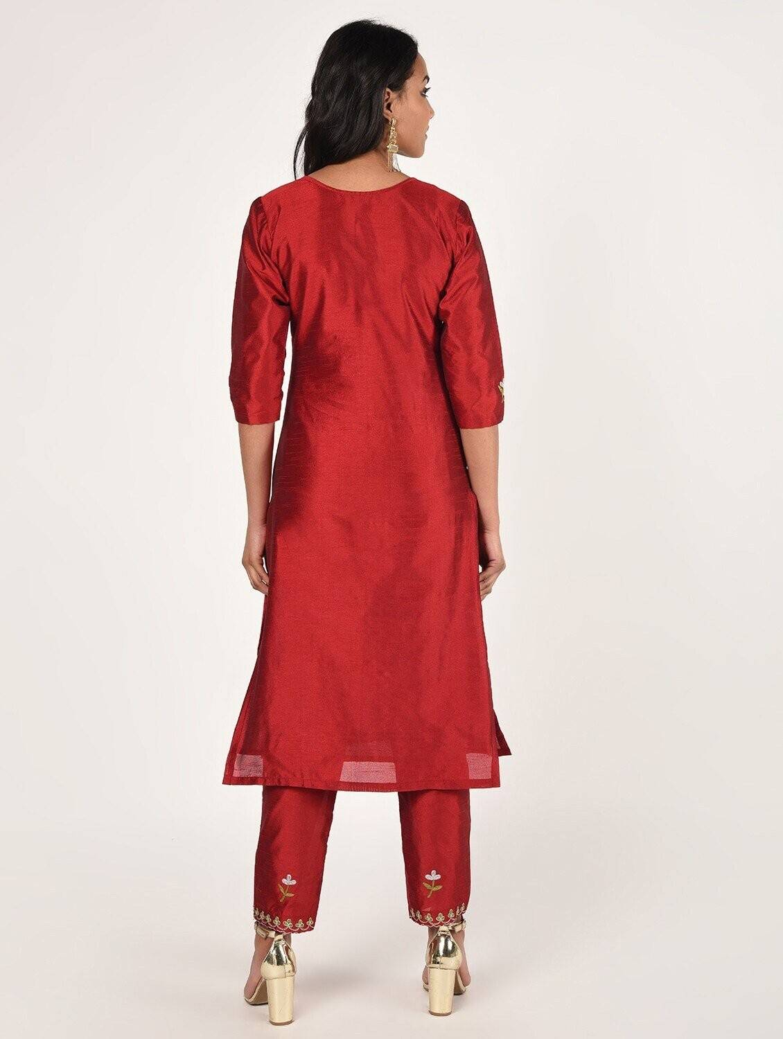 Cheera Women's Beautiful Hand Embroidered Motif All-Over Straight Silk Kurta Set (CH069K) - Grab2buy