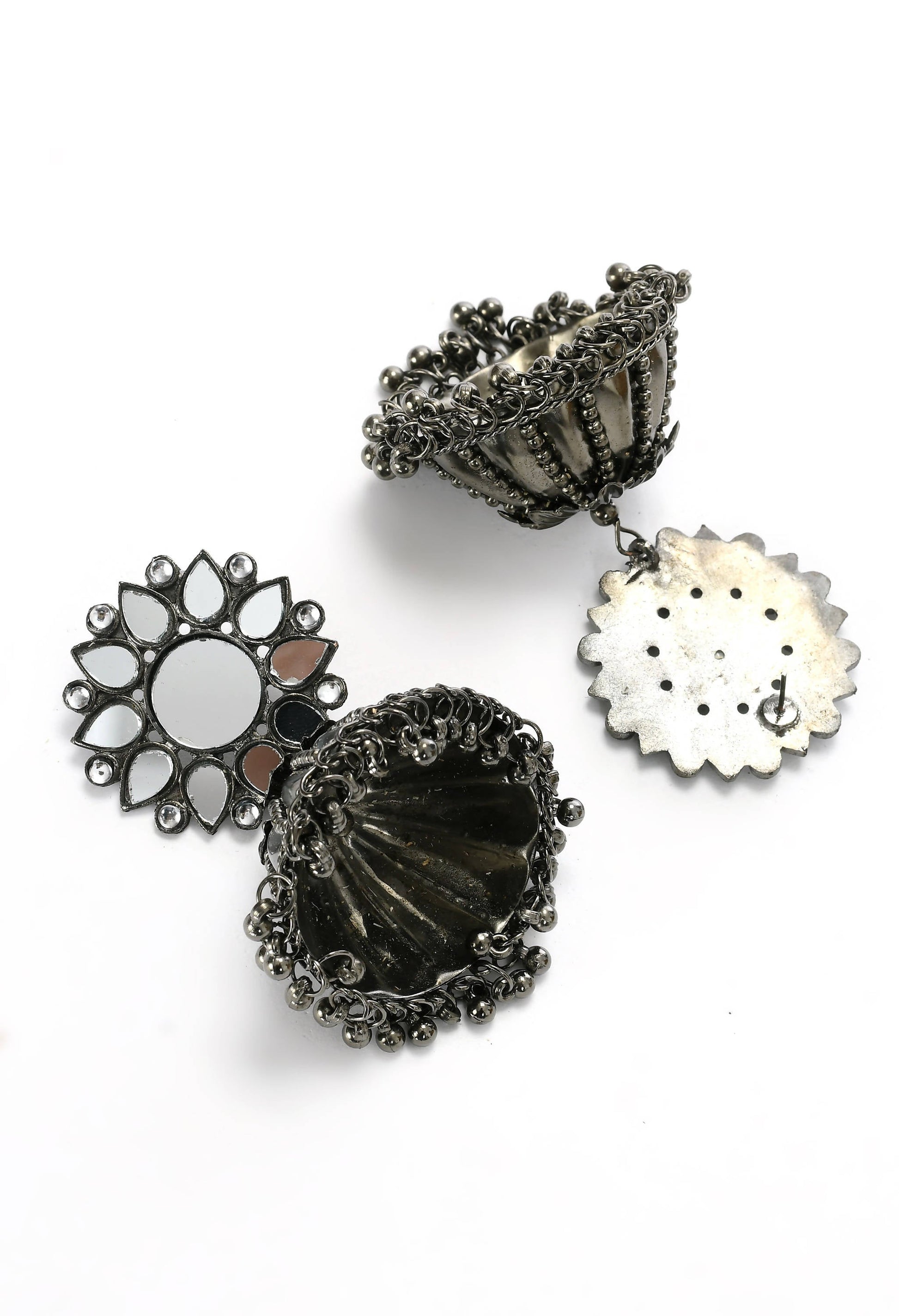 Mominos Fashion Johar Kamal Silver-Plated With Mirror Earrings Jhumkas - Grab2buy