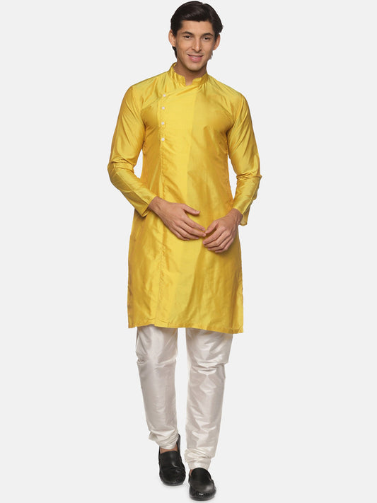 Sethukrishna Men Yellow Angrakha Kurta with Pyjamas