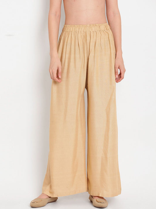 TAG 7 Women Beige Solid Flared Palazzos