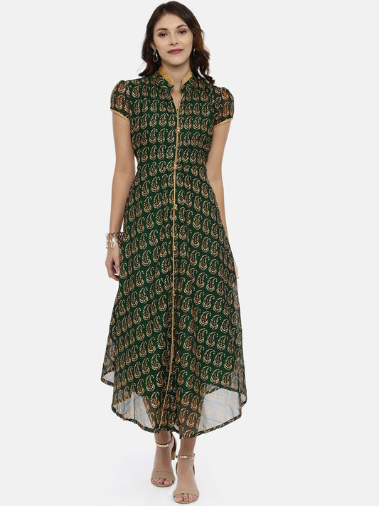 Souchii Green Printed A-Line Dress Grab2Buy Souchii Grab2Buy