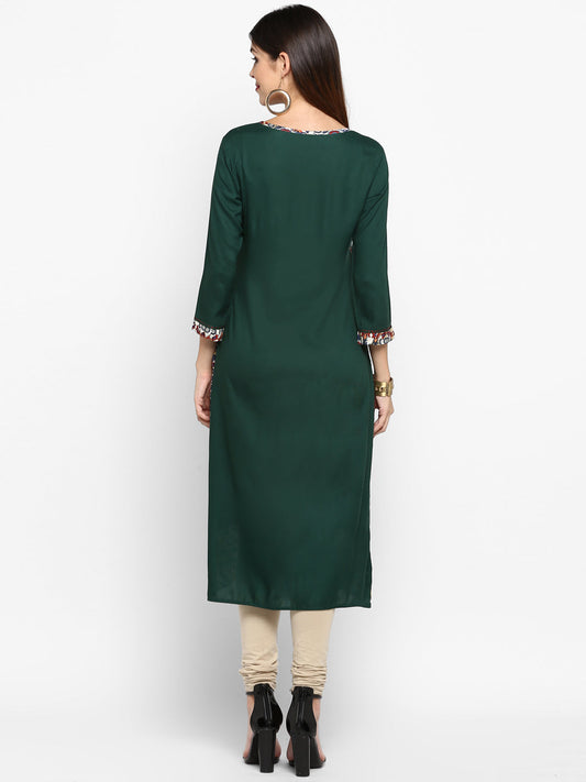 NOZ2TOZ Women's Green Printed Kurta- (1pc set)