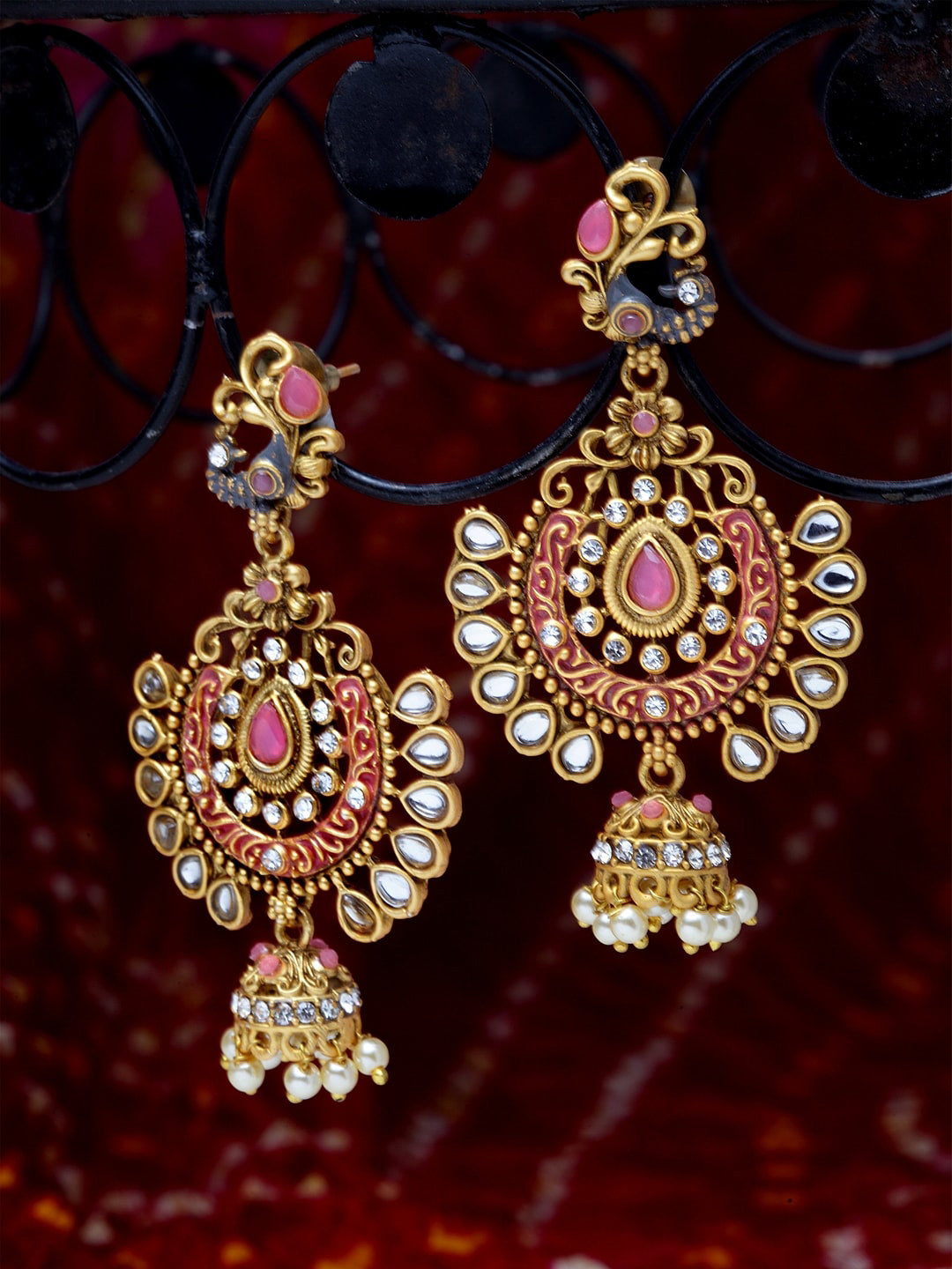 Shining Diva Gold-Toned Dome Shaped Jhumkas - Grab2buy