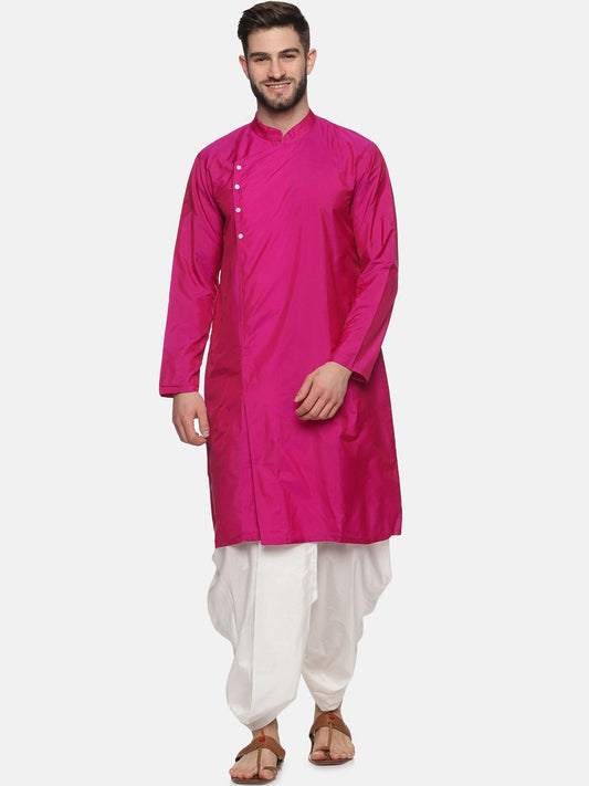 Sethukrishna Men Rose Angrakha Kurta with Dhoti Pants