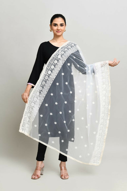 Joban Fashion White Cotton Embroidery Work Pakistani Karanchi Dupatta