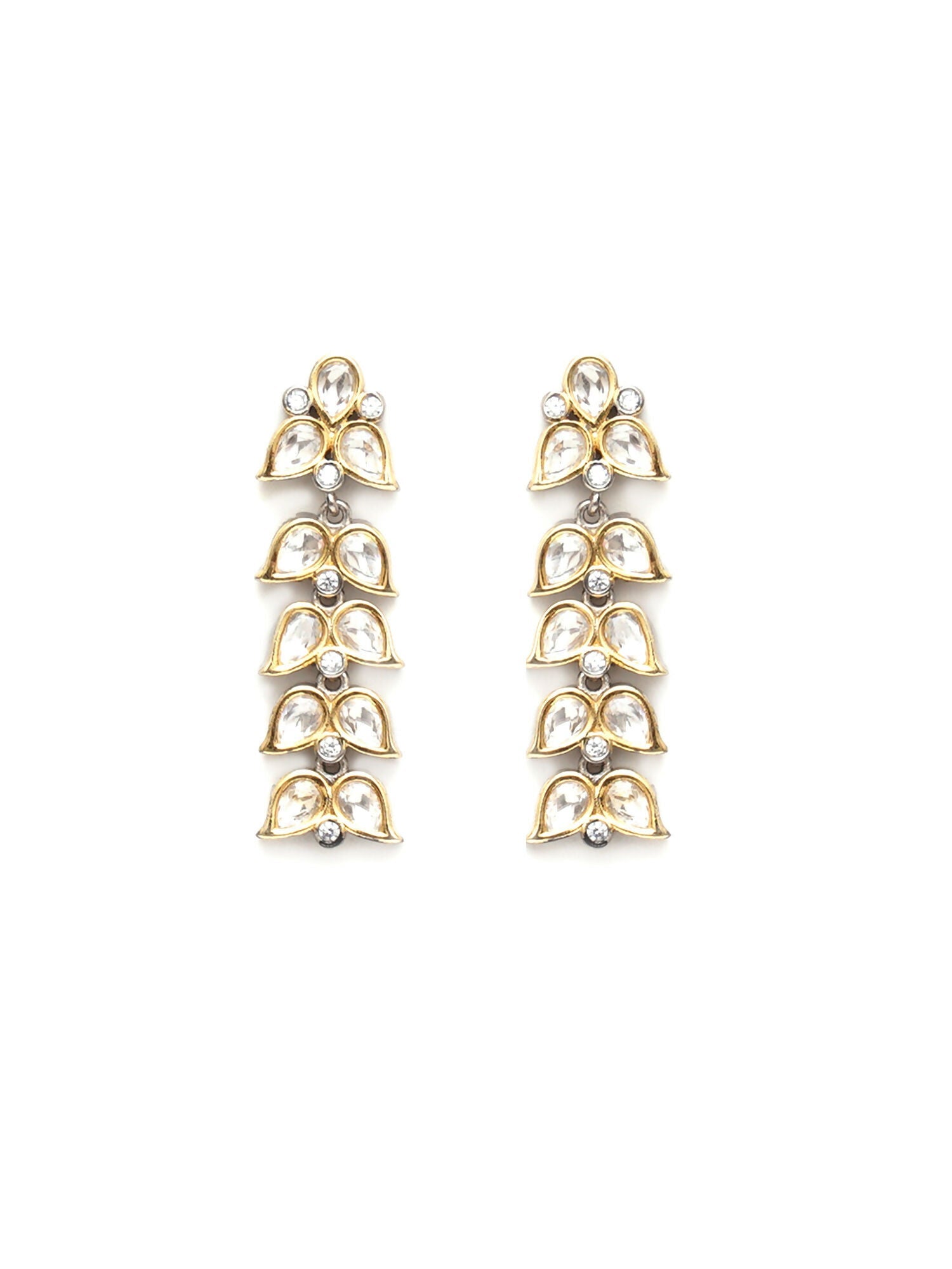 Long Kundan Earrings (silver) - Ruby Raang - Grab2buy