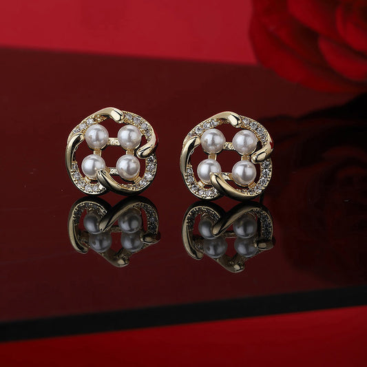Women'S Brass Off - White Gold-Polished Cz - Studded Handcrafted Beaded Contemporary Studs - Wahe Jewels Noz2Toz