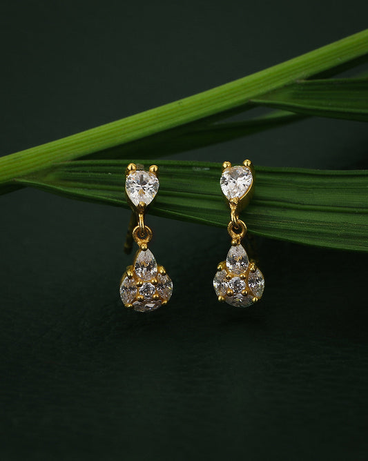 Premium Jewellery - Gold Toned Cz Studded Gold-Polished Square Handcrafted Drop Earrings - Wahe Jewels Noz2Toz