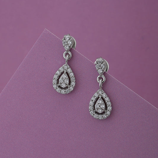 Women'S Silver Western Brass Cubic Zirconia Post And Back Rhodium - Plated Single Teardrop Shaped Drop Earrings - Wahe Jewels | Grab2Buy