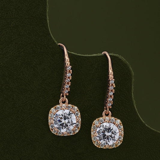 Women'S Rose Gold Western Brass Cubic Zirconia Fish Hook Ear Wire Rose Gold-Polished Single Square Rose - Gold-Polished Drop Earrings - Wahe Jewels Noz2Toz