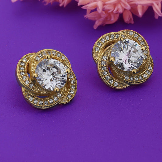 Women'S Gold Western Brass Cubic Zirconia Post And Back Gold-Polished Single Contemporary Studs Earrings - Wahe Jewels Noz2Toz