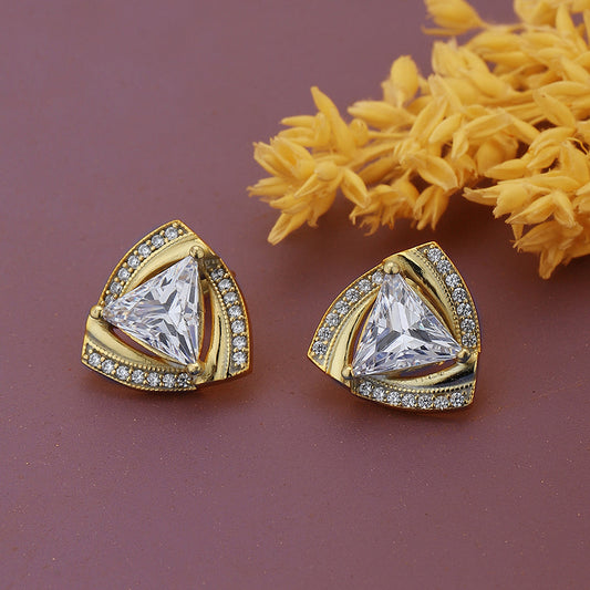 Women'S Gold Western Brass Cubic Zirconia Post And Back Gold-Polished Single Gold - Toned Triangular Studs Earrings - Wahe Jewels | Grab2Buy