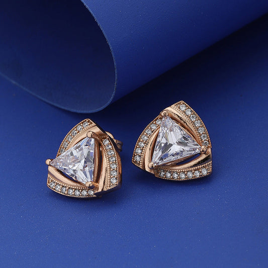 Women'S Rose Gold Western Brass Cubic Zirconia Post And Back Rose Gold-Polished Single Rose Gold-Polished Triangular Studs - Wahe Jewels | Grab2Buy