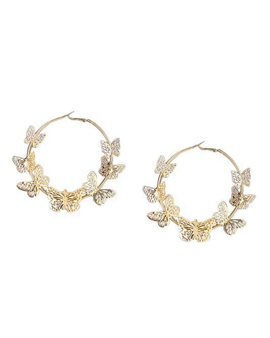 Gold-Polished Triple Row Fancy Hoop Earring - Wahe Jewels Noz2Toz