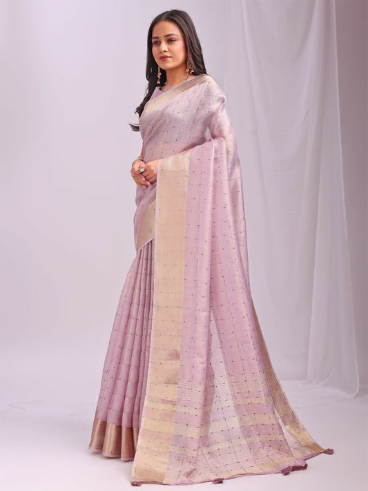 Shree Shyam Fashion Organza Light Pink Saree