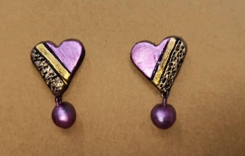 Terracotta Heart-Shape Ear Studs