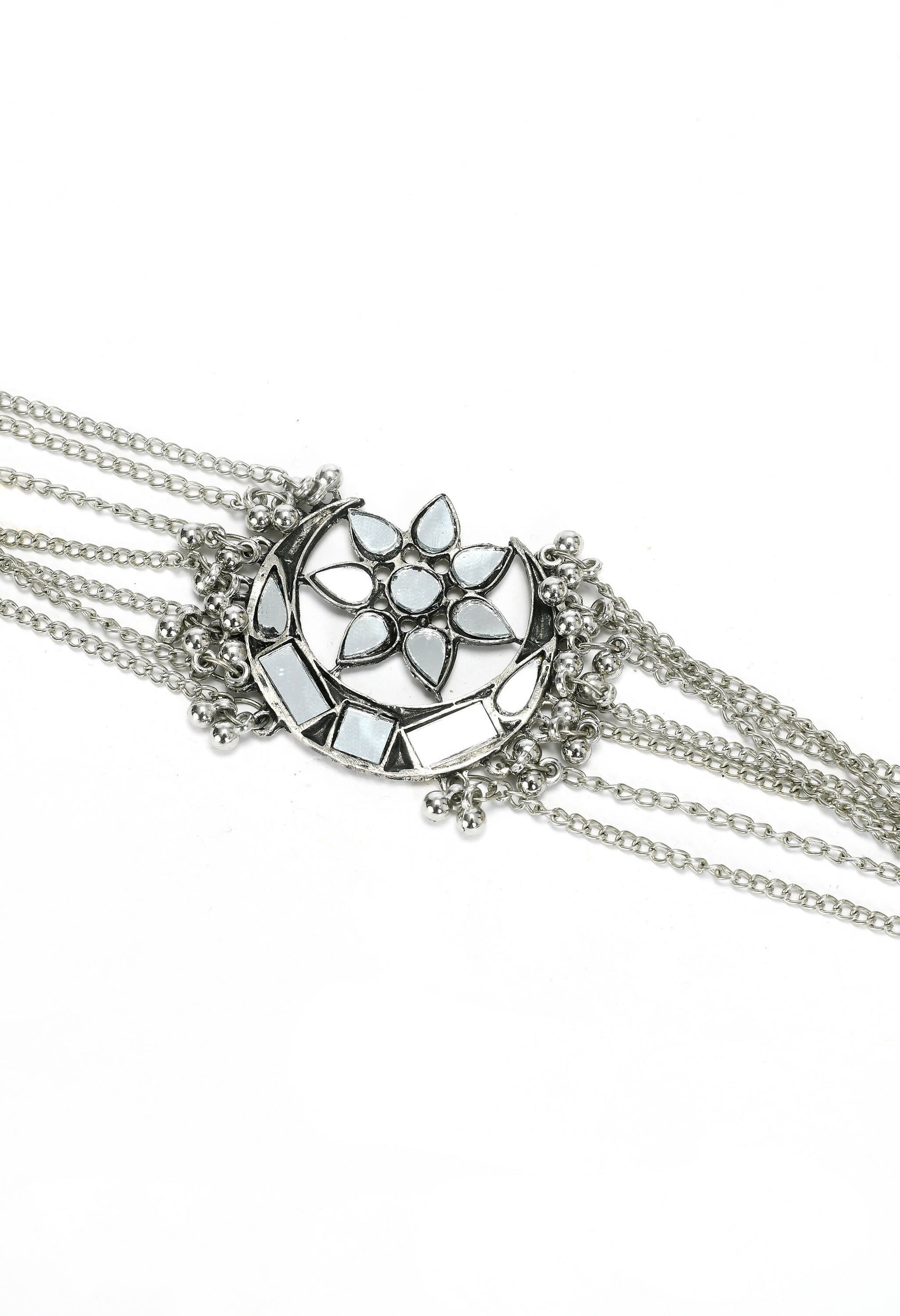 Mominos Fashion Johar Kamal Silver-Plated Brass Finish Mirror Work Choker For Women - Grab2buy