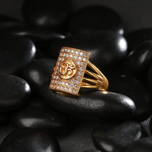 AanyaCentric Gold-Polished American Diamond Ad Ring for Boys & Man Grab2Buy AanyaCentric Grab2Buy