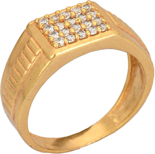 AanyaCentric Gold-Polished American Diamond Ad Ring for Boys & Man Grab2Buy AanyaCentric Grab2Buy