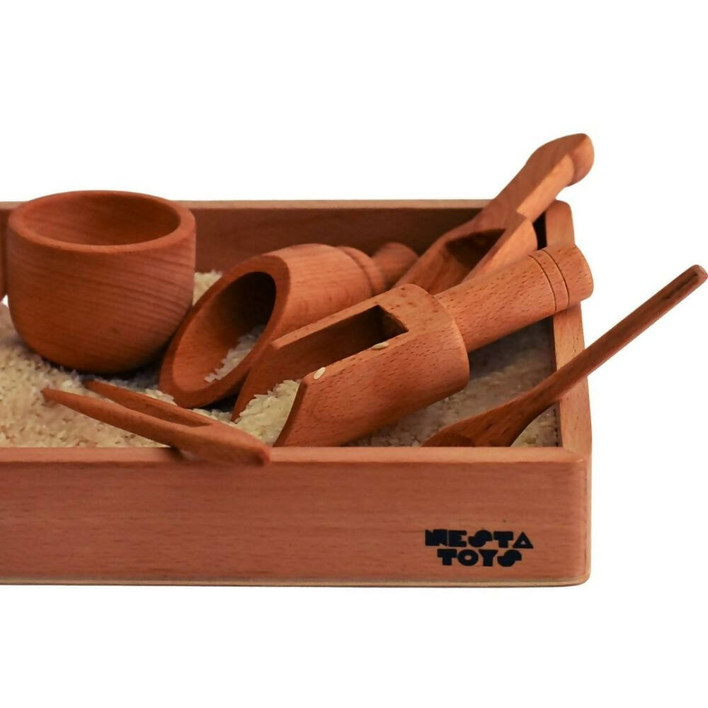 Nesta Toys Sensory Wooden Toy Set with Montessori Tray - Beech Wood - Grab2buy