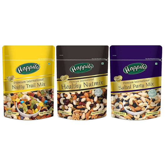 Happilo Premium Nuts & Dry Fruit Combo (Trail Mix, Nut Mix & Party Mix) - Grab2buy