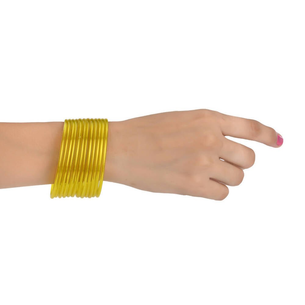 Afast Shining Yellow Glass Wedding, Party, Daily Use Bangle Set, Set Of 12 - Grab2buy