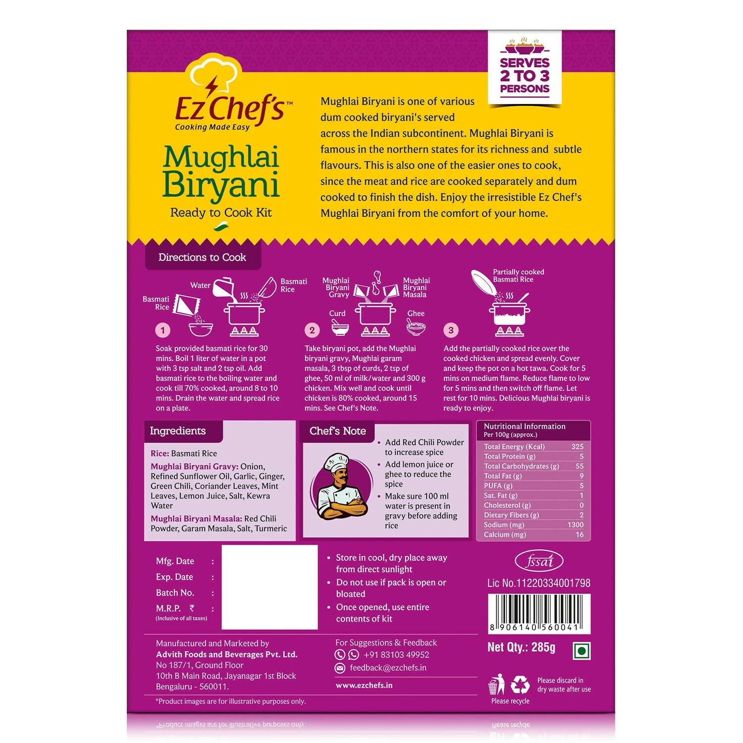 Ez Chef's Mughlai Biryani Kit - Lucknow's Famous Biryani - Grab2buy
