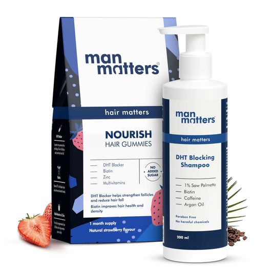 Man Matters Biotin Stage 1 Hair Loss Kit - Hair Gummies & Anti Hair Fall Shampoo With DHT Blocker, Biotin & Caffeine Grab2Buy Man Matters Grab2Buy
