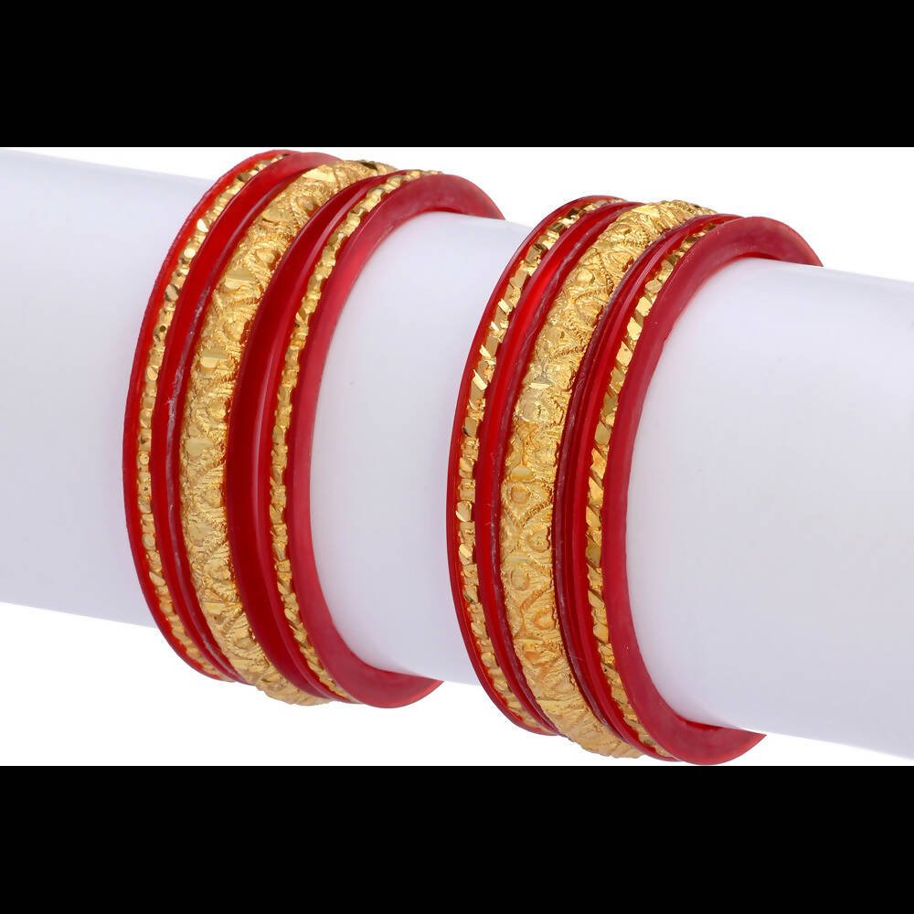 Afast Designer Fancy Party Bangle/ Kada Set, Red And Gold, Sheep, Pack Of 6 - Grab2buy