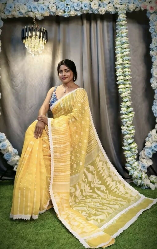 Exclusive Collection Beautiful Yellow Jaal Jamdani Grab2Buy