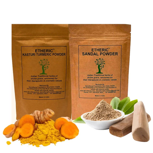 Etheric Kasturi Turmeric & Sandal Powder Combo – Herbal Face Pack for Glowing Skin