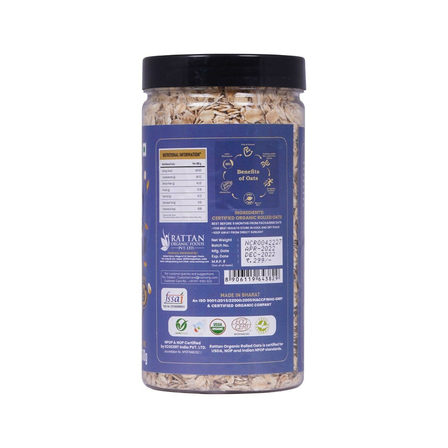 Nutriorg Certified Organic Rolled Oats - Grab2buy