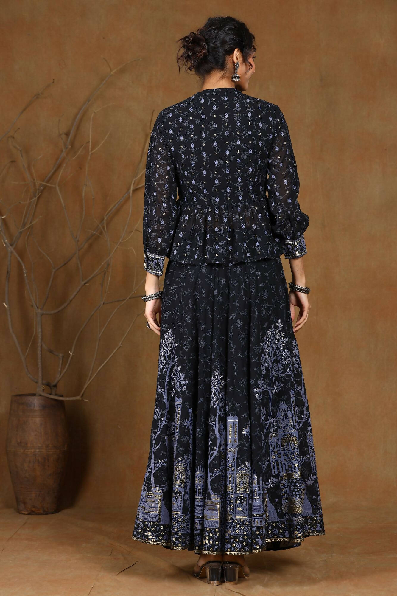 Juniper Women Black Georgette Printed Flared Lehenga Choli Sets - Grab2buy