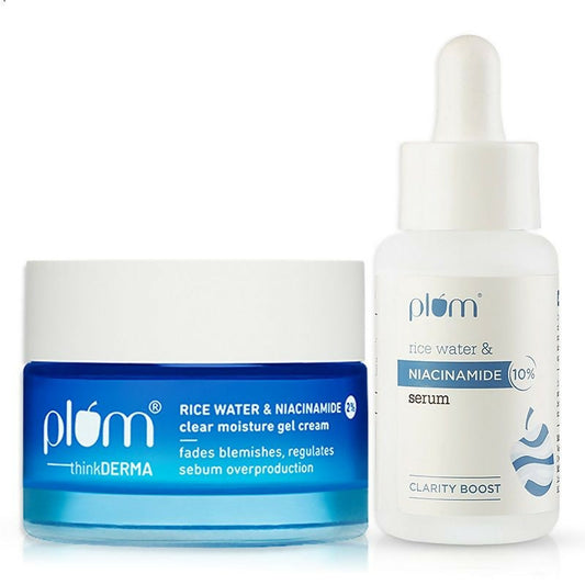 Plum Niacinamide Serum & Moisturizer Duo With Rice Water - Fades Blemishes, Hydrates & Brighten Skin Grab2Buy Plum Grab2Buy