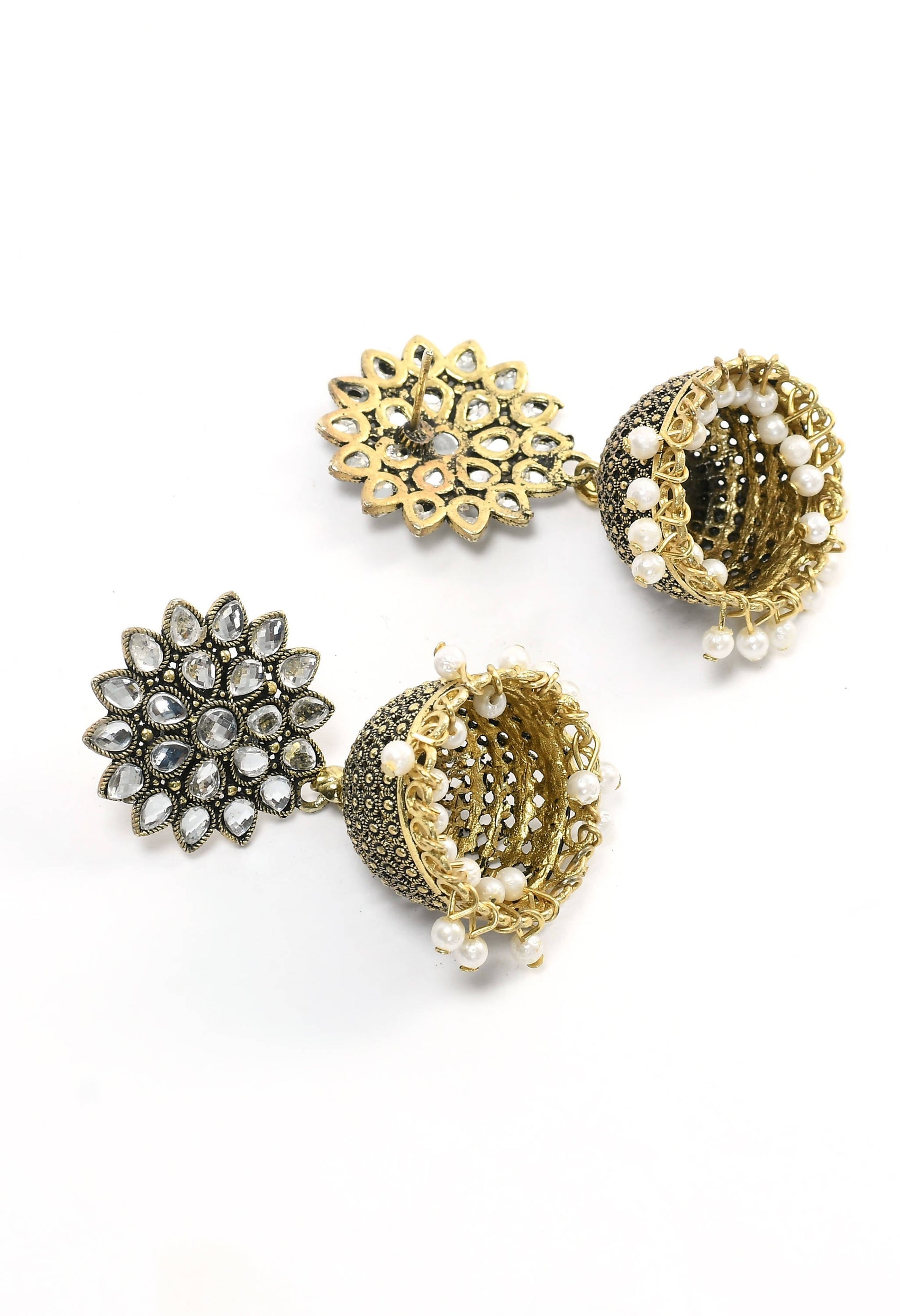 Mominos Fashion Johar Kamal Beautiful Kundan Work Jhumka With White Beads - Grab2buy