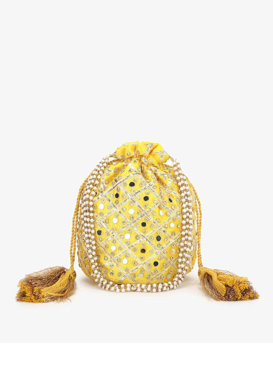 Joban Fashion Embroidered Potli Clutch - Yellow