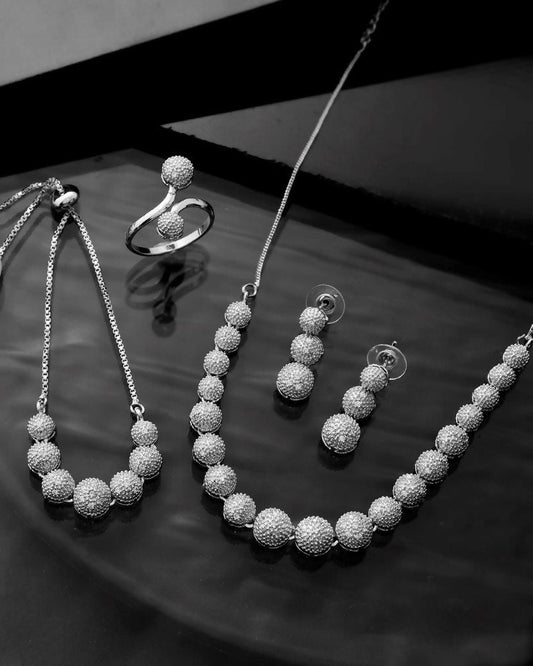 VOJ Silver Plated AD studded Necklace, Earrings With Ring And bracelet - Grab2buy