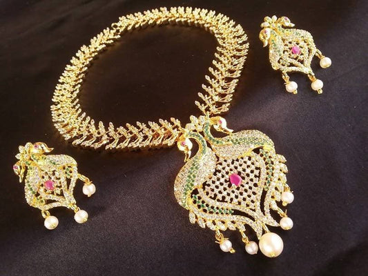 Multicolor Peacock Bridal Latest Necklace Set