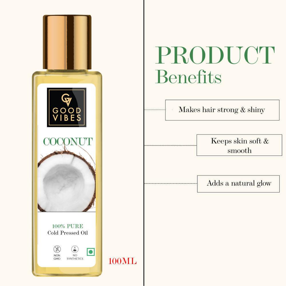 Good Vibes Coconut 100% Pure Cold Pressed Carrier Oil For Hair & Skin