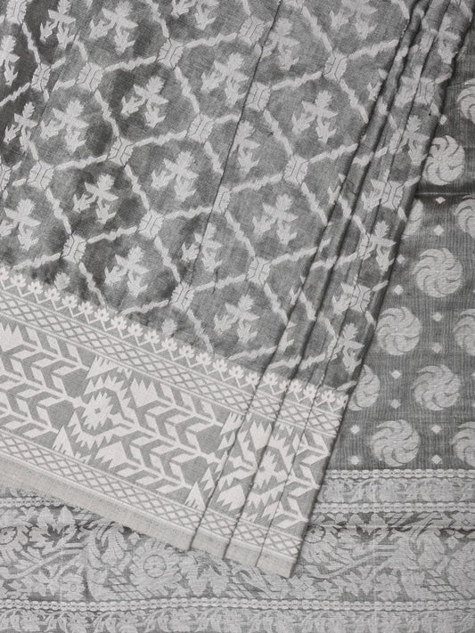 Grey Cut Work Tussar Cotton Grab2Buy with All Over Jamdani Style Design - Global Threads